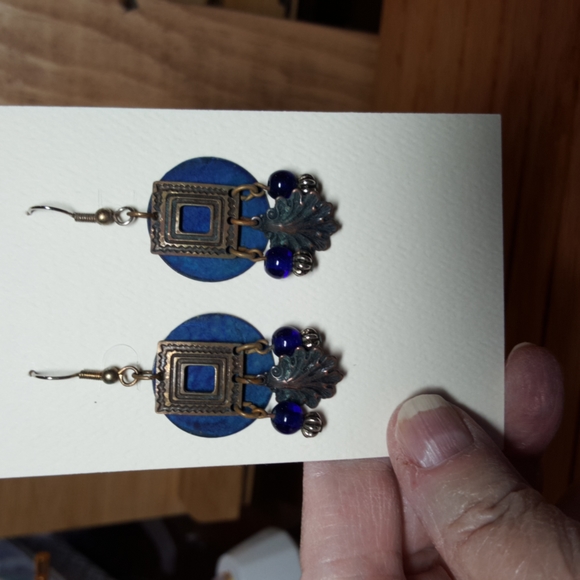 Blue Two Layer Earrings - Picture 2 of 3
